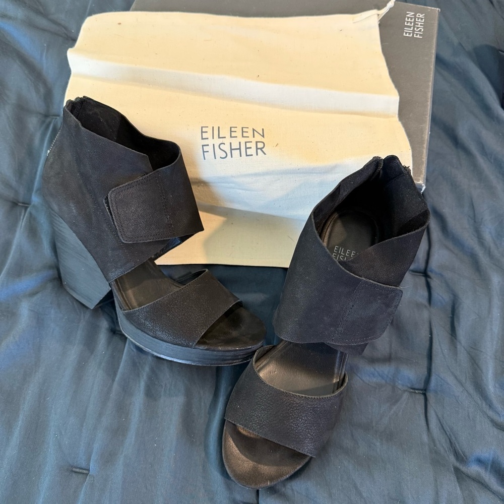 Eileen Fisher Black Wedge Sandals